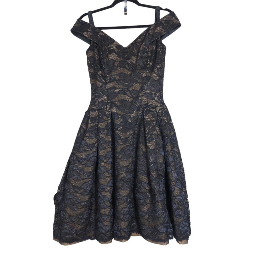 Victor Costa Womens Dress Vtg Black Lace Corset 80s Gothic Prom Puff Gown Size 4